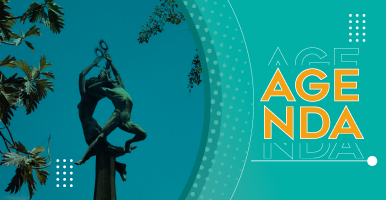 Imagen en fondo verde, al lado izquierdo hay una fotografía y al lado derecho el texto agenda