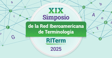 Fondo azul claro con redes conectadas y el texto XIX Simposio Iberoamericano de Terminología (RITerm).