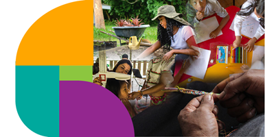 Composición gráfica con varias fotografías en un mosaico, ambientado con colores vivos