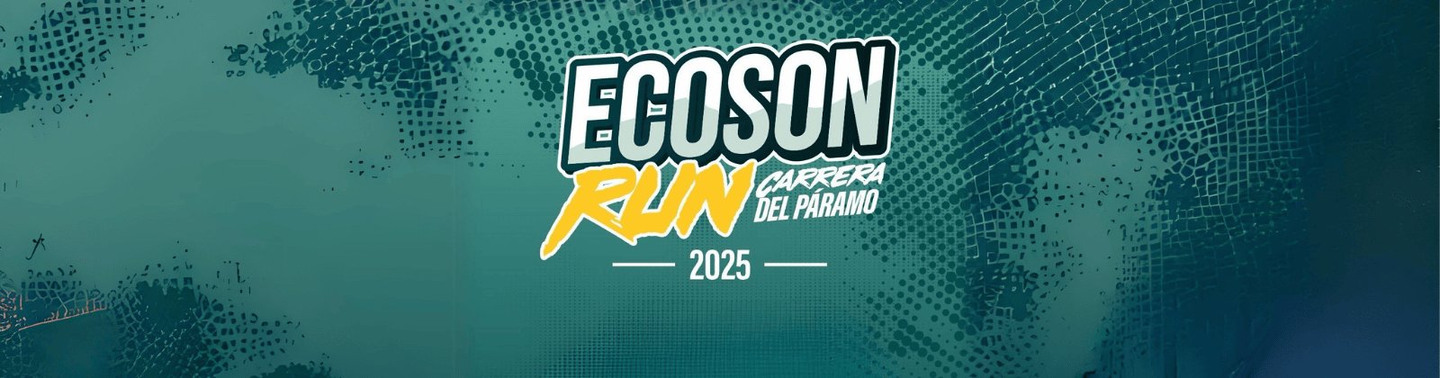 Composición gráfica con un fondo oscuro con trama y el letrero "Ecoson Run - Carrera del Páramo 2025"