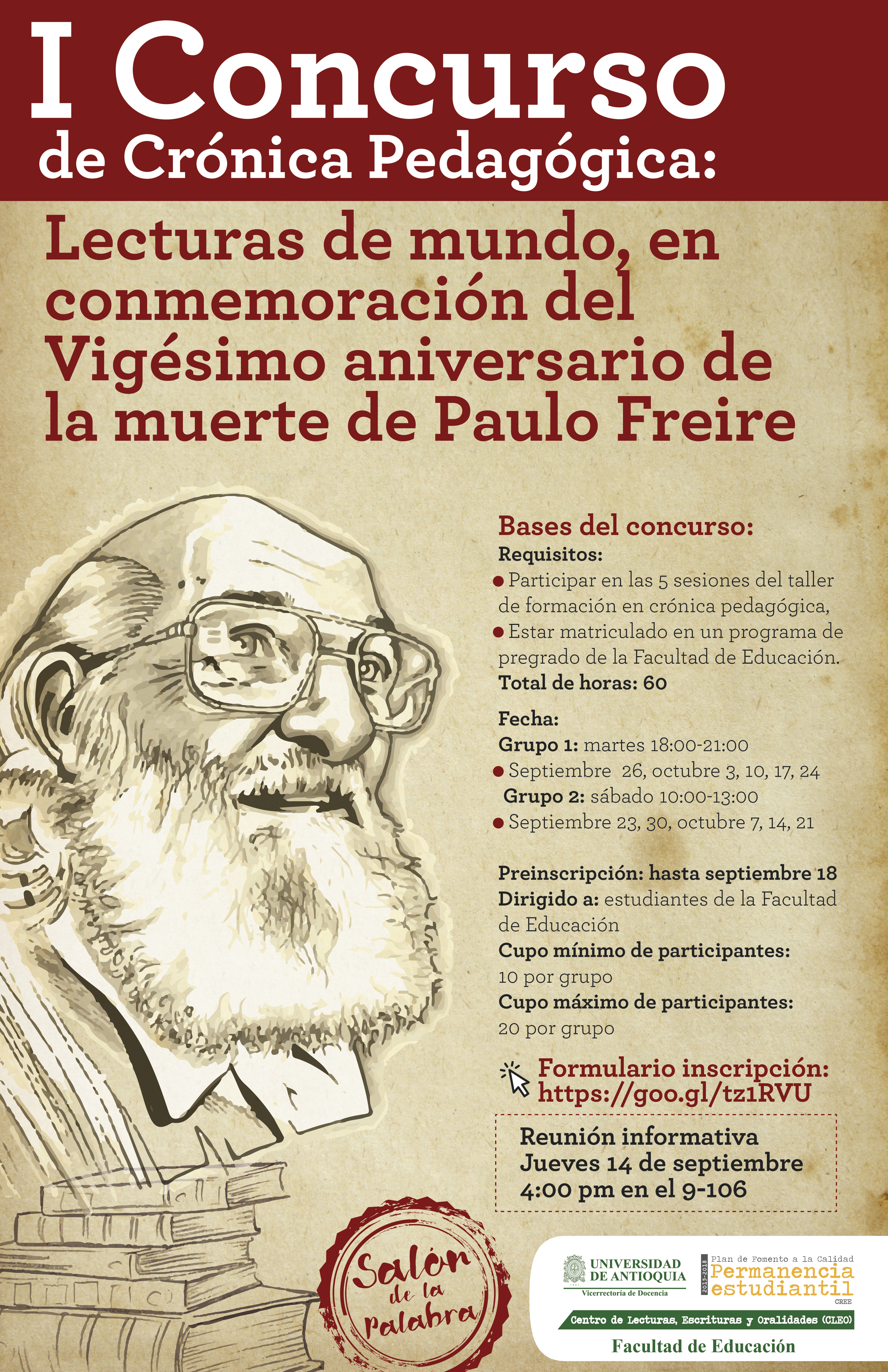 afiche de invitación con imagen Paulo Freire.