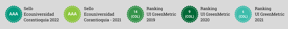 Reconocimientos Sello Ecouniversidad Corantioquia 2022, 2021, Ranking UI GreenMetric 2019, 2020 y 2021