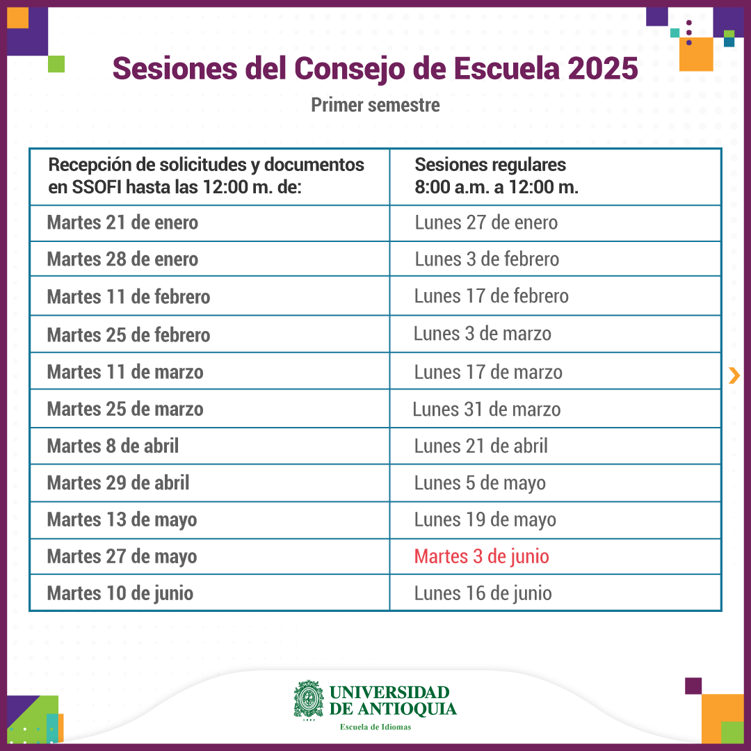 Calendario Consejo de Escuela