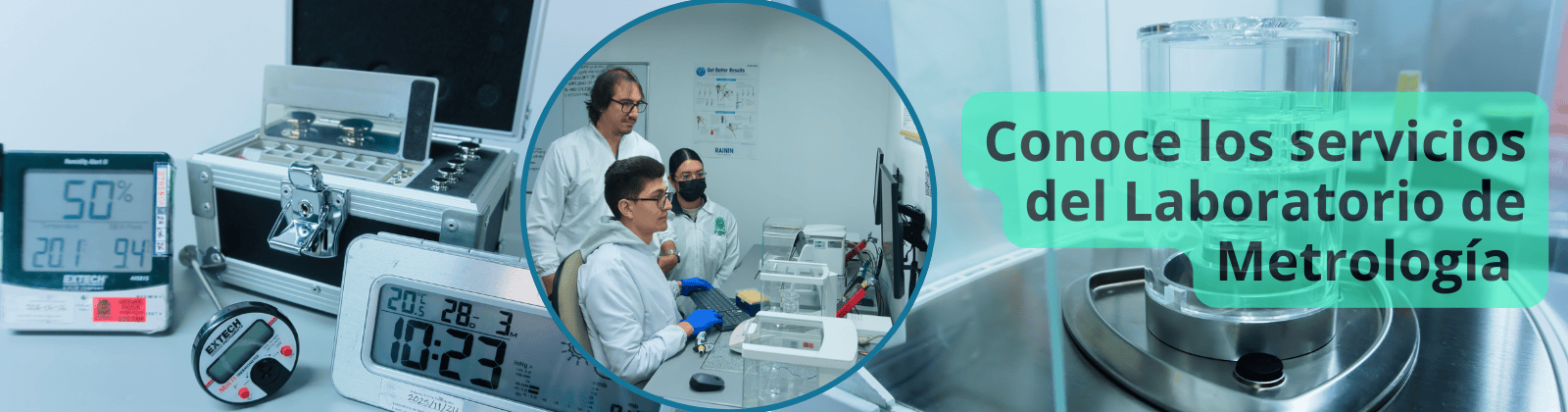 imagen que tiene una foto de un equipo de medición y un texto sobre servicios especializados de calibración