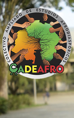 Logo simbolo de manos de diferentes razas uniendo el mapa colombiano con el de Africa mientras unas raíces los unen